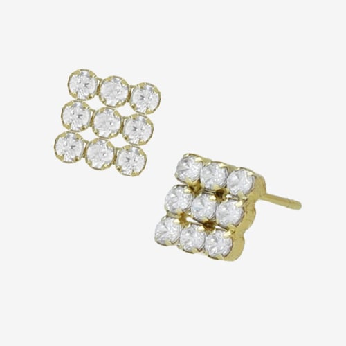 Halo gold-plated stud earrings with white in square shape