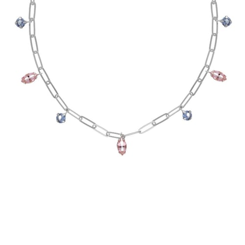 Azalea sterling silver short necklace with pink in marquise shape