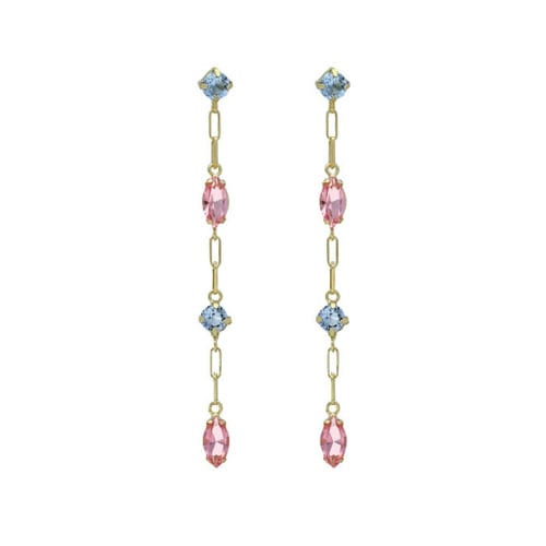 Azalea gold-plated long earrings with pink in marquise shape