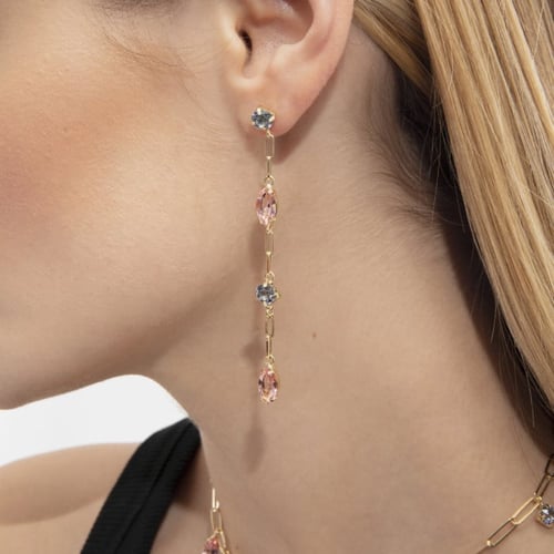 Azalea gold-plated long earrings with pink in marquise shape