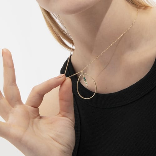 Anya gold-plated long necklace with green in circle shape
