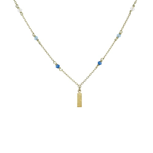 Anya gold-plated short necklace with blue in rectangle shape