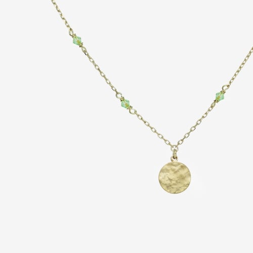 Anya gold-plated short necklace with green in circle shape