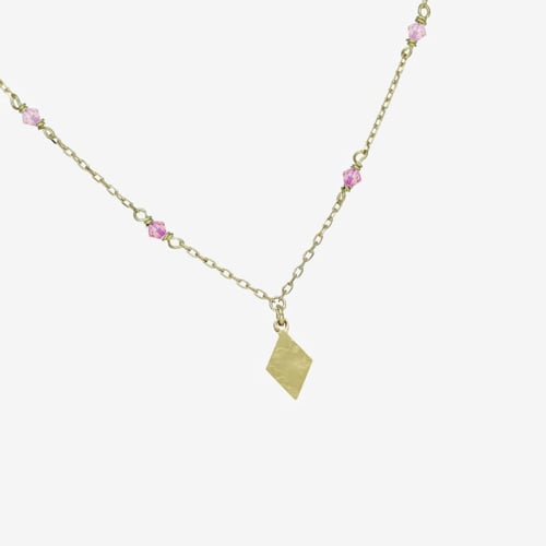 Anya gold-plated short necklace with pink in diamond shape