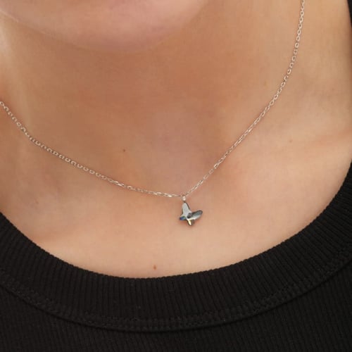Fantasy butterfly denim blue necklace in silver