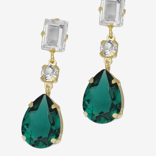 Diana gold-plated long earrings with green in tear shape