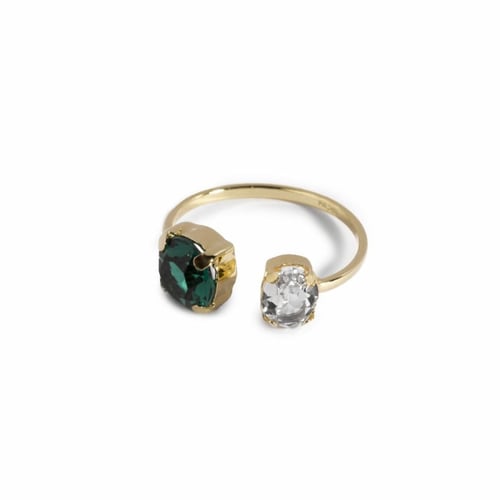Blooming double emerald ring in gold plating