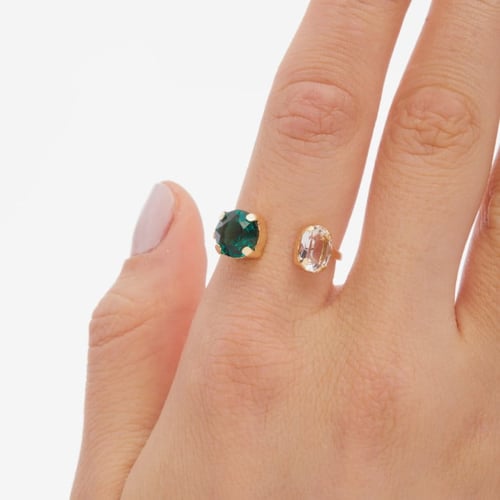 Blooming double emerald ring in gold plating