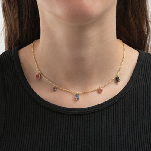 Sabina gold-plated short necklace with multicolour in combination shape