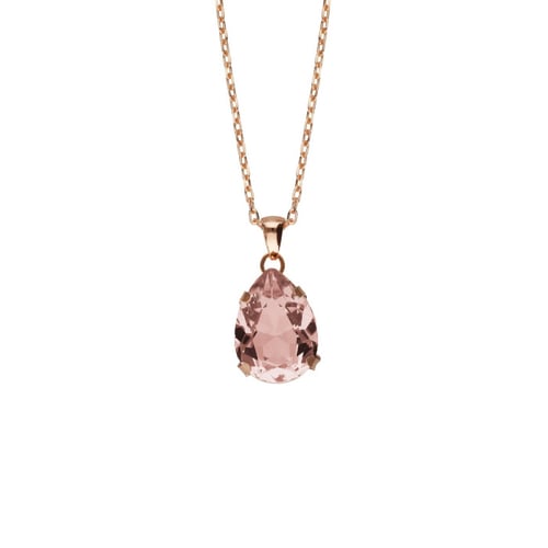 Rose gold-plated short necklace with pink crystal in tear shape
