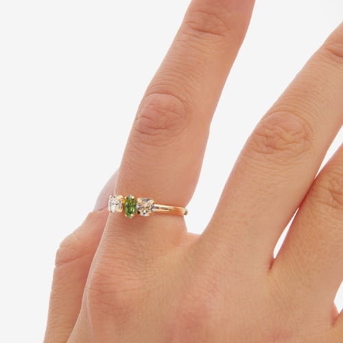 Maisie gold-plated adjustable ring with green in marquise shape