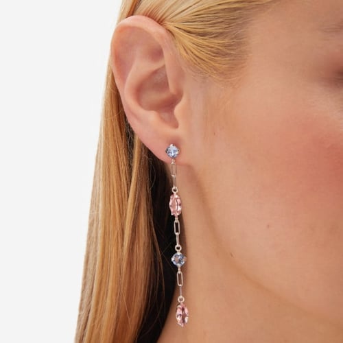 Azalea sterling silver long earrings with pink in marquise shape