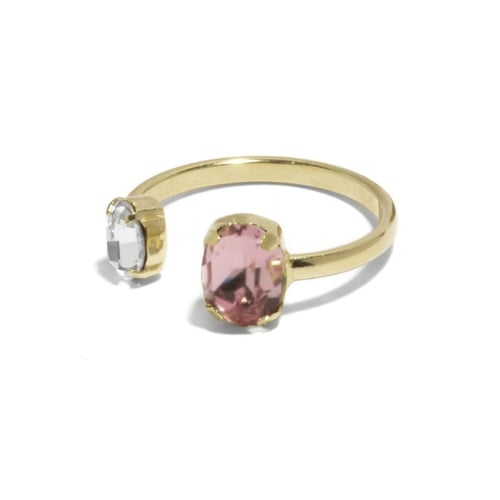 Gemma gold-plated adjustable ring with pink in oval shape