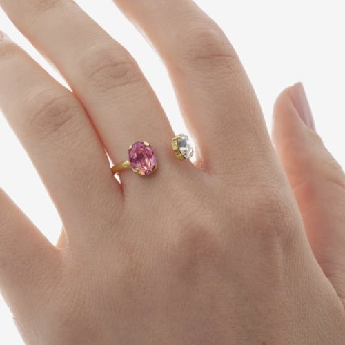 Gemma gold-plated adjustable ring with pink in oval shape