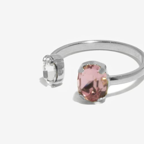 Gemma sterling silver adjustable ring with pink in oval shape