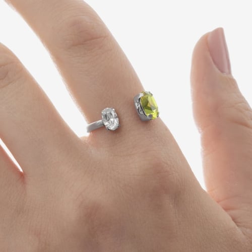 Gemma sterling silver adjustable ring with green in oval shape