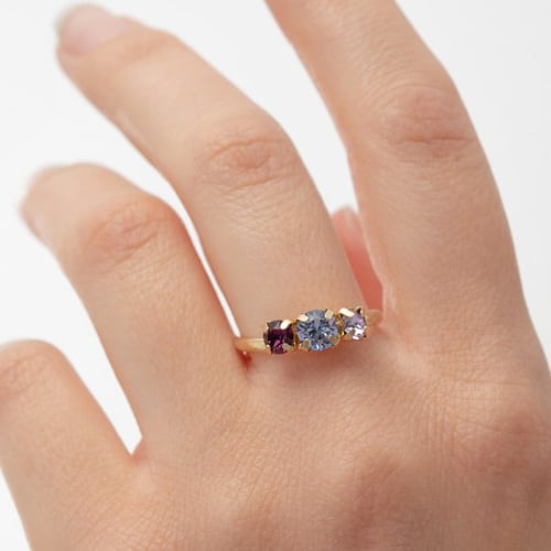 Velvet gold-plated adjustable ring with multicolour in combination shape