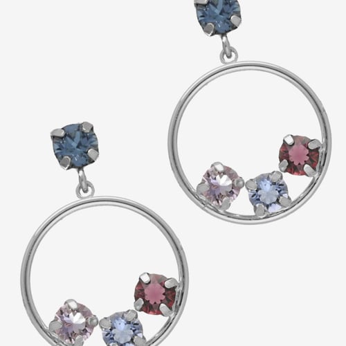 Velvet sterling silver long earrings with multicolour in circle shape