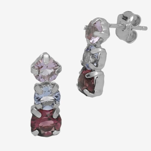 Pendientes cortos combinados con distintos cristales en color multicolor elaborados en plata