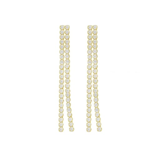 Halo gold-plated long earrings with white in waterfall shape