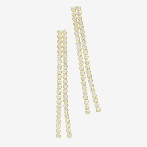 Halo gold-plated long earrings with white in waterfall shape