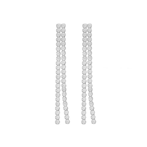 Halo sterling silver long earrings with white in waterfall shape