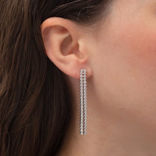 Halo sterling silver long earrings with white in waterfall shape