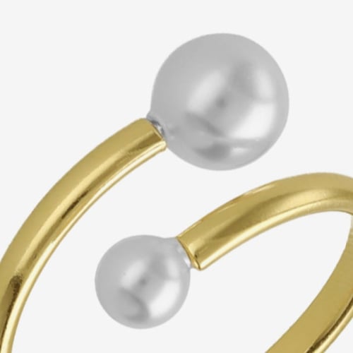 Anillo ajustable perlas color perla bañado en oro