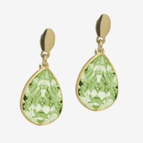 Magnolia gold-plated short earrings with green in tear shape
