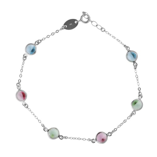 Sterling silver anklet with multicolour in circle shape