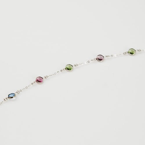 Sterling silver anklet with multicolour in circle shape