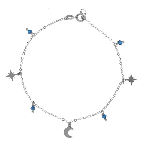 Sterling silver anklet with blue in moon shape