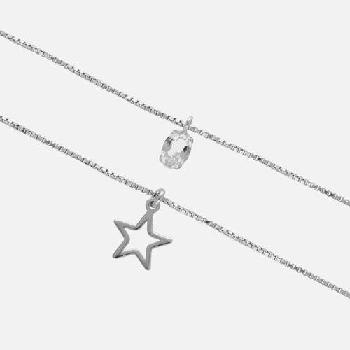 Genoveva sterling silver layering necklace white in star shape