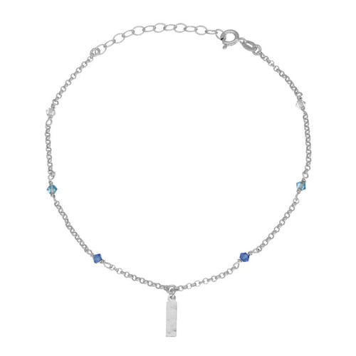 Sterling silver anklet with blue in rectangle shape