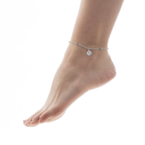Sterling silver anklet with green in circle shape