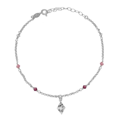 Sterling silver anklet with pink in diamond shape