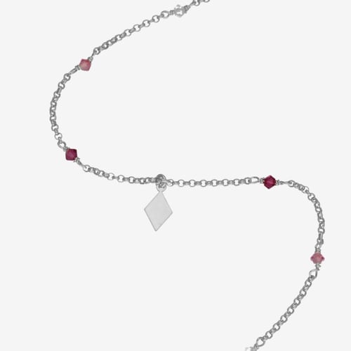 Sterling silver anklet with pink in diamond shape