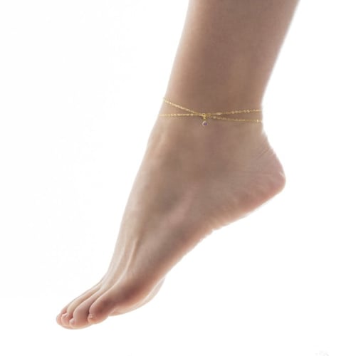 Gold-plated anklet with violet in double chain shape