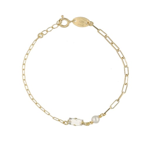 Pulsera ajustable perla blanco bañada en oro