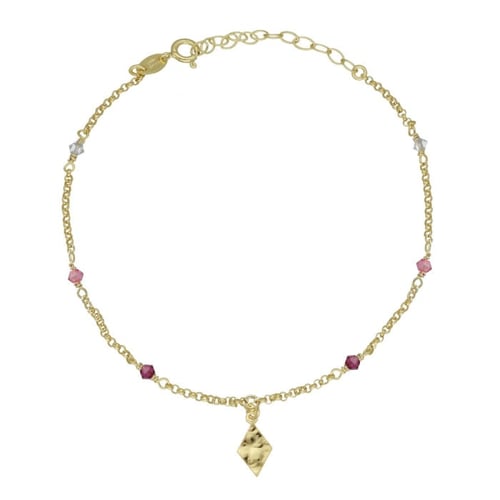 Gold-plated anklet with pink in diamond shape