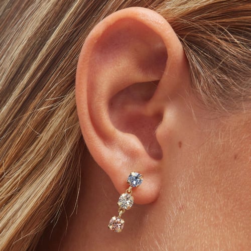 Zahara triple multicolour earrings in gold plating
