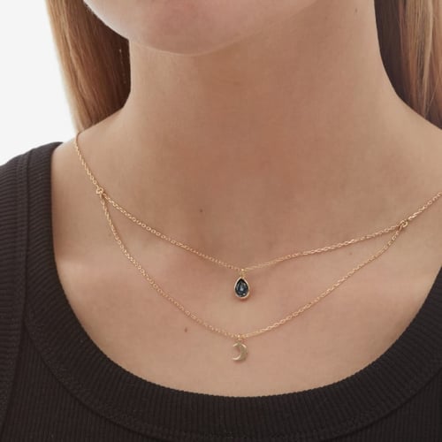 El Firmamento moon denim blue layering necklace in gold plating