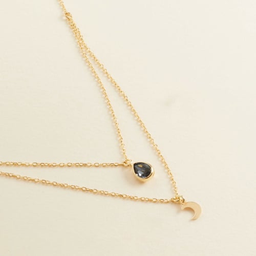 El Firmamento moon denim blue layering necklace in gold plating