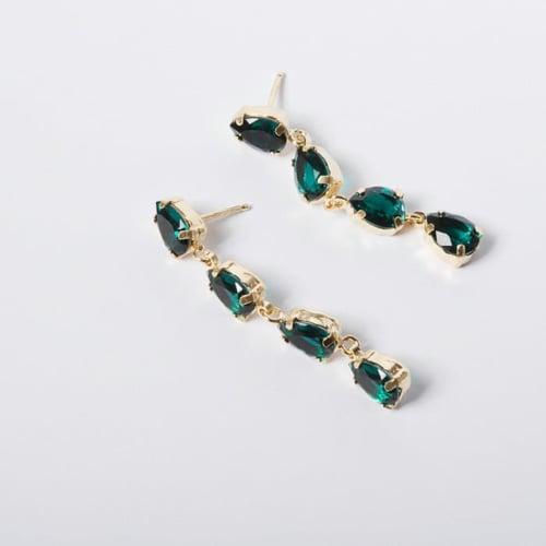 Diana gold-plated long earrings with green in tear shape