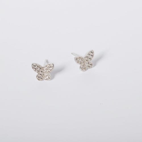 Kids sterling silver stud earrings with white in butterfly shape
