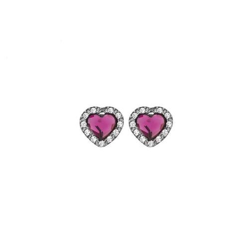 Pendientes botón corazón rosa elaborados en plata