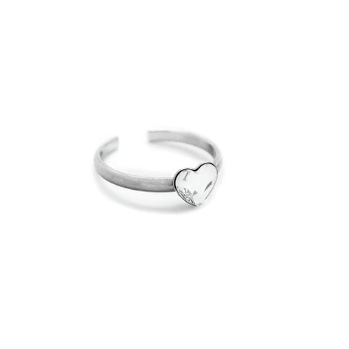 Kids sterling silver adjustable ring with white in heart shape