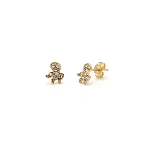 Kids gold-plated stud earrings with white in octopus shape