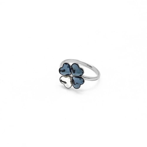 Cuore clover denim blue ring in silver