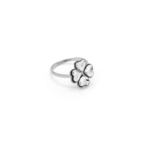 Cuore clover crystal ring in silver